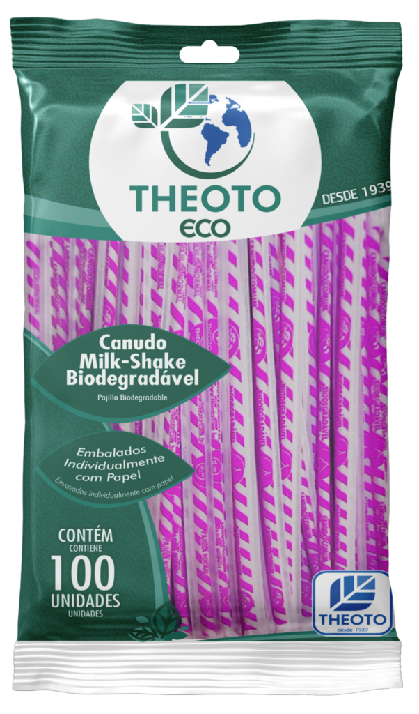 Canudo Milk Shake Biodegradável 100 Unid Theoto